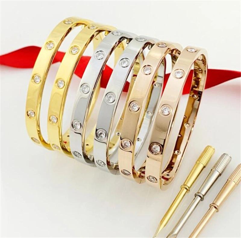 Luxury 316L Stainless Steel Women Bangle Bracelet Classic Design Jewelry Diamond Screw Brand Bangle