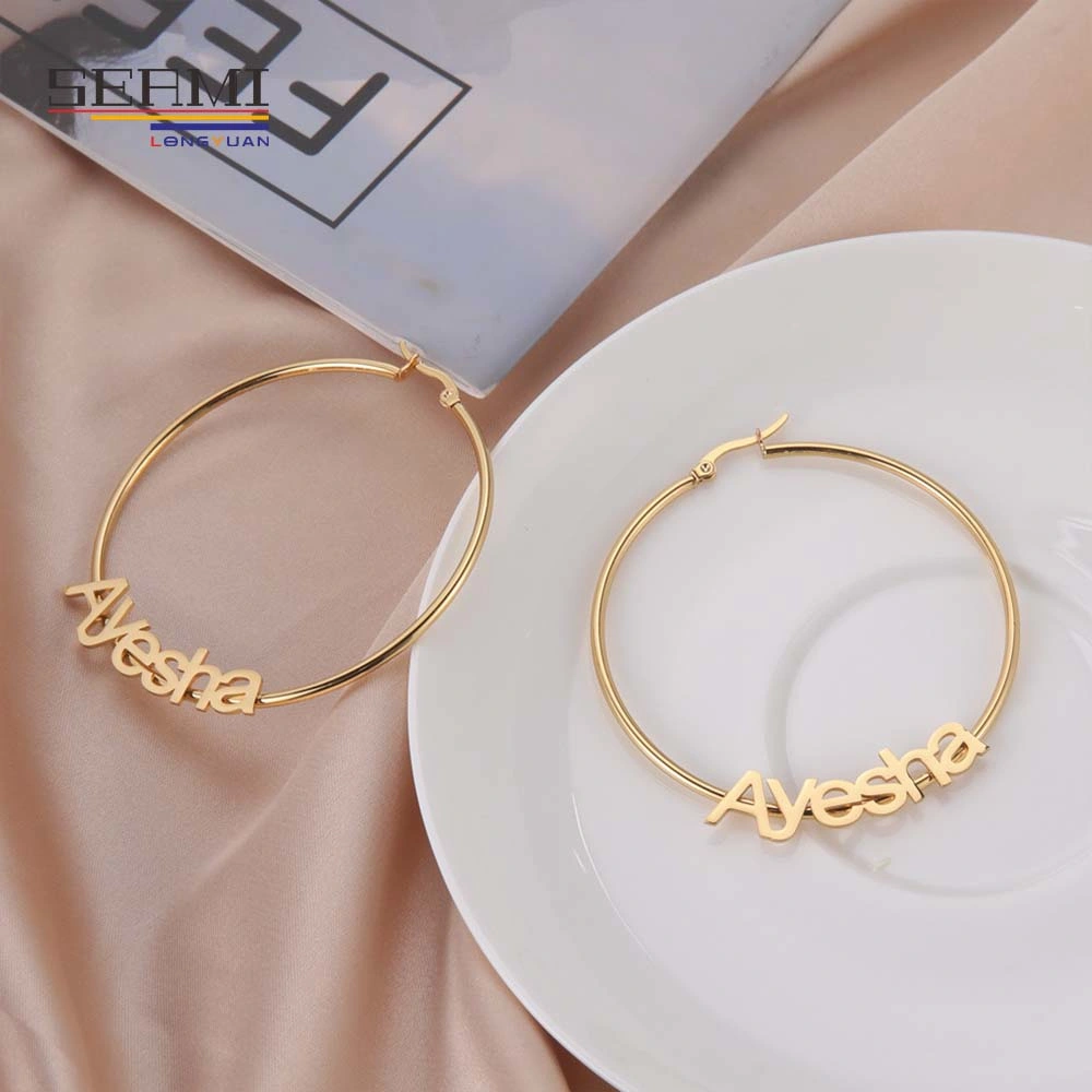 Personalized Stainless Steel Circle Shaped Custom Name Gold Hoop Earrings
